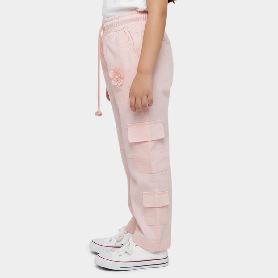 Girls' Pink Regular Fit Multi-Pocket Cargo Trousers, Light Pink, large