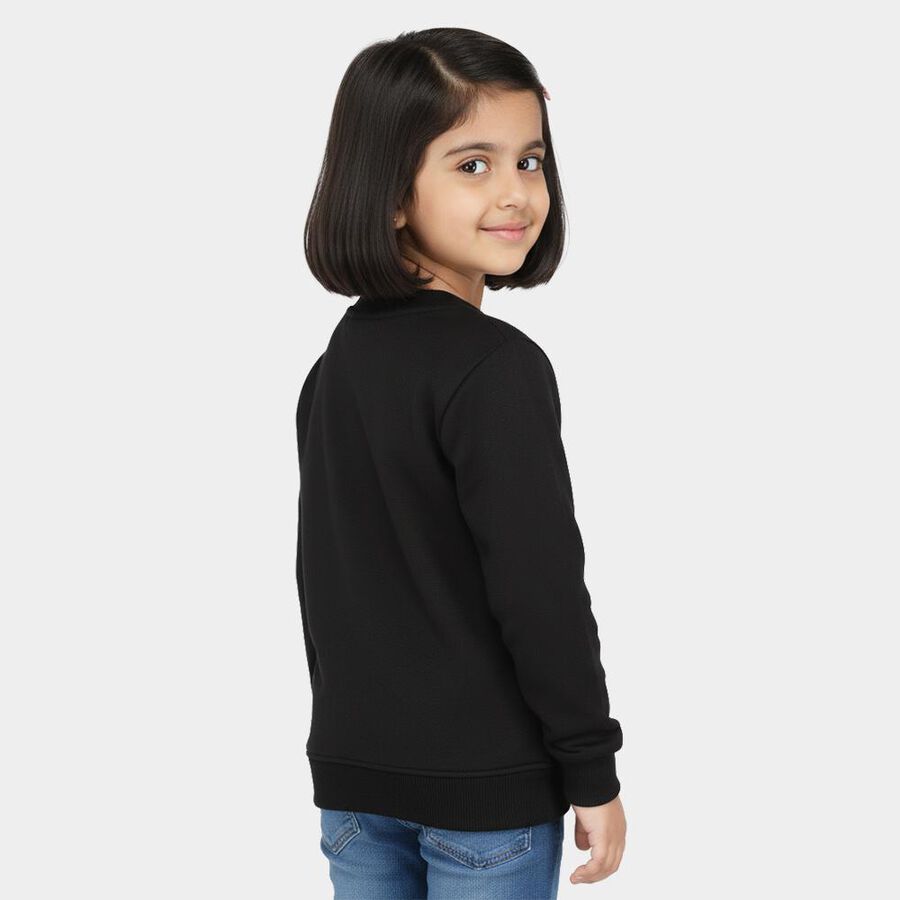 Girls Jet Black Crew Neck Casual Sweatshirt, Black, large image number null