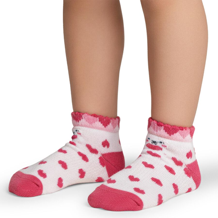 Girls' Soft Pink and White Ankle-Length Patterned Socks Pack of 2, गुलाबी, large image number null