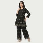 Women's Black Cotton Notch Neck Embroidered Kurta, काला, small