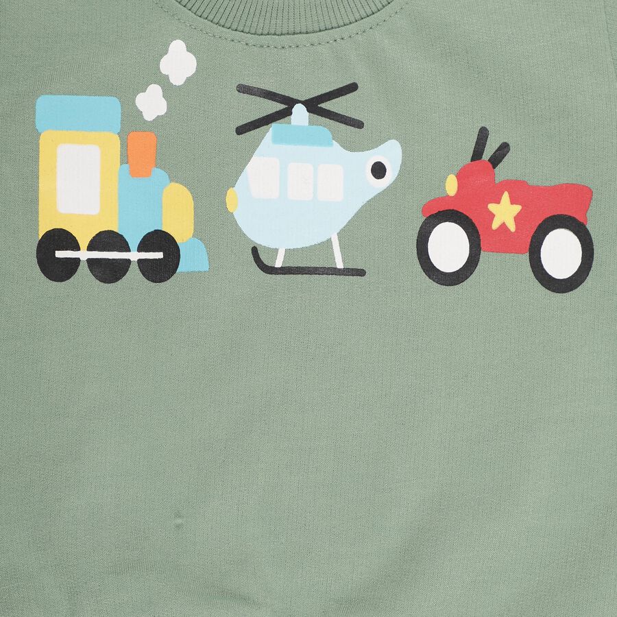 Infants' Muted Olive Green Crew Neck Graphic Sweatshirt, Olive, large image number null