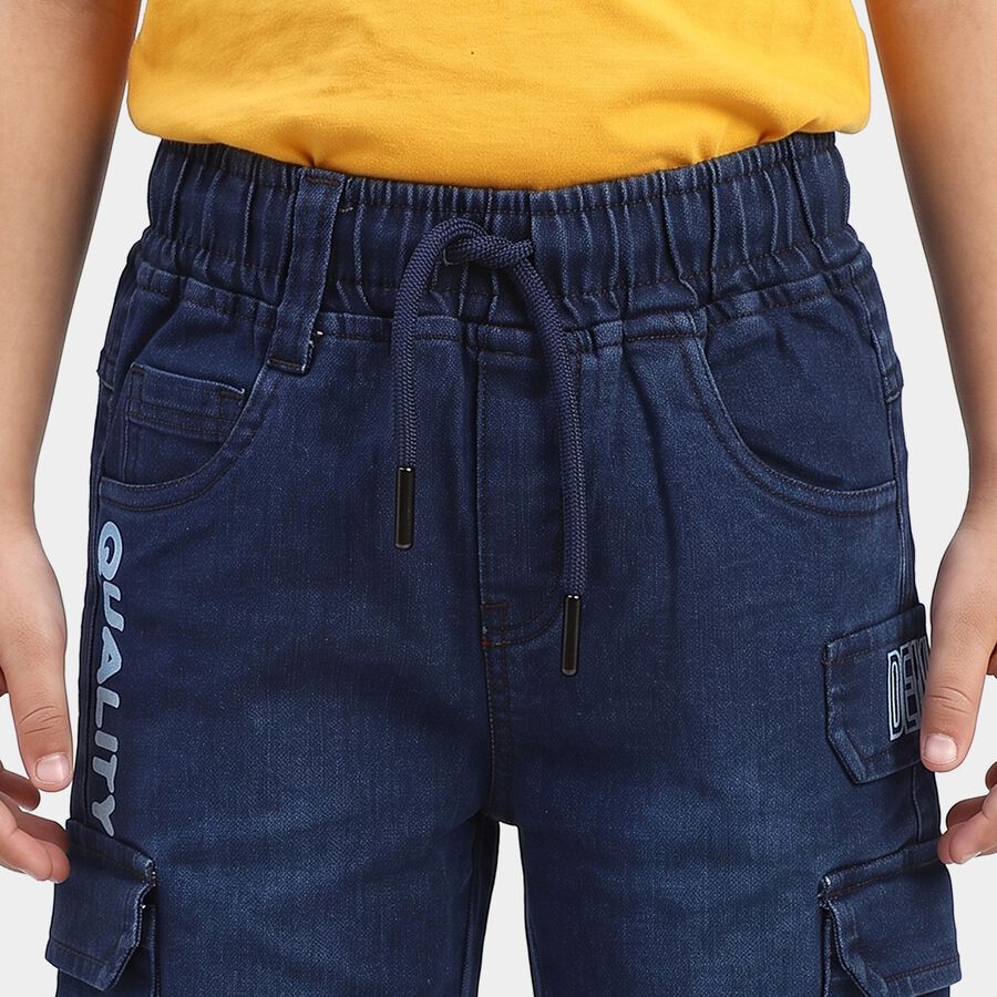 Boys' Navy Blue Regular Fit Multi-Pocket Cargo Jamaican Shorts, Dark Blue, large