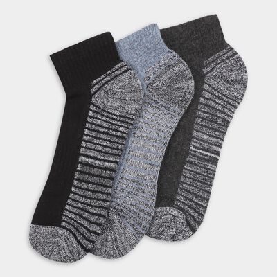Men's Jet Black and Steel Blue Regular Fit Striped Ankle-Length Socks Pack of 3