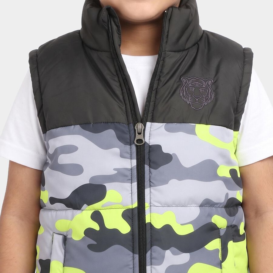 Boys' Black Stand Collar Puffer Jacket, Black, large