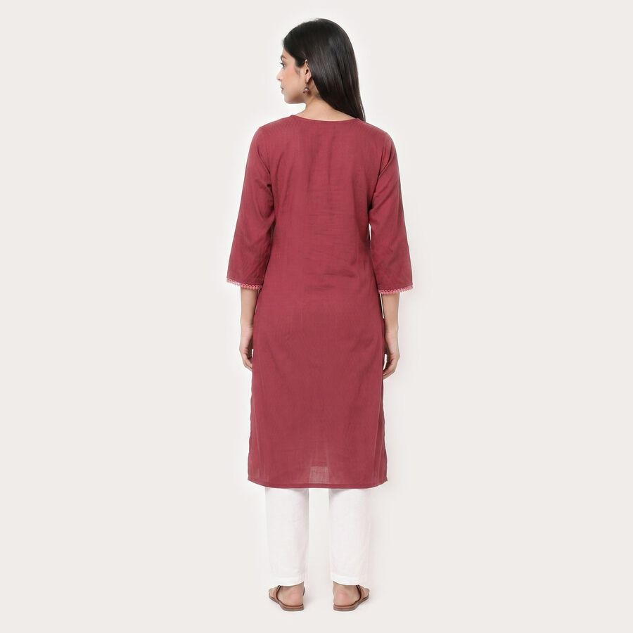 Women's Purple Round Neck Embroidered Kurta, Purple, large