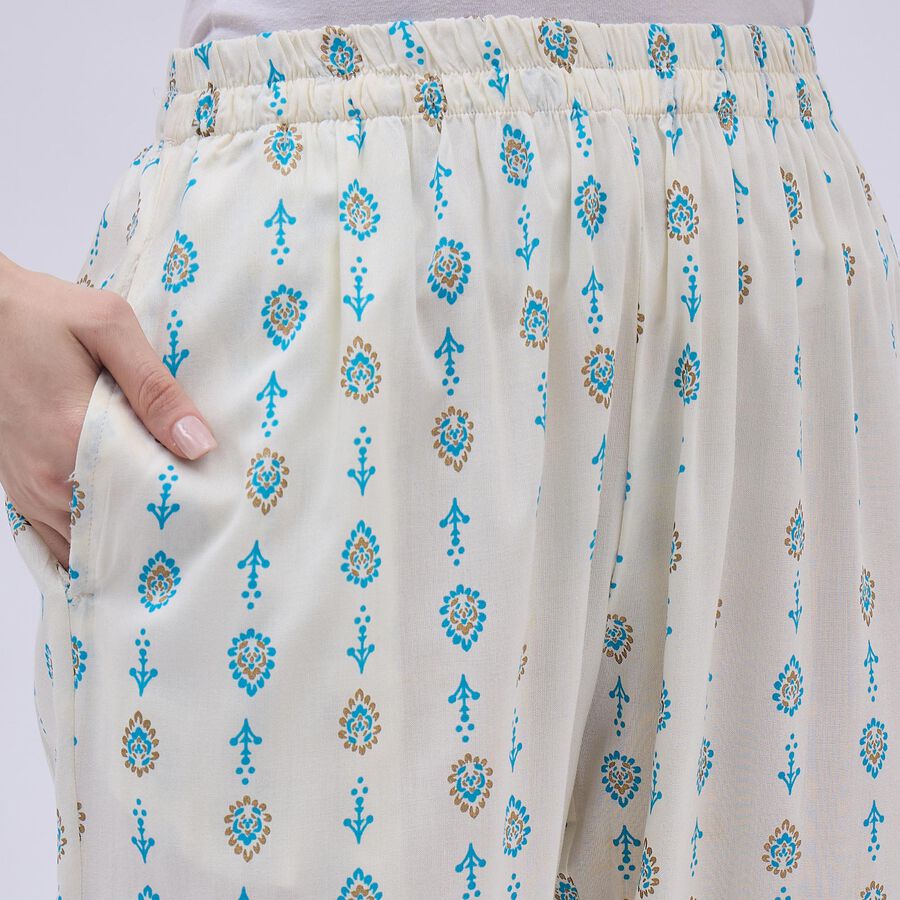 Women's Off-White Printed Elastic Waist Palazzos, Off White, large