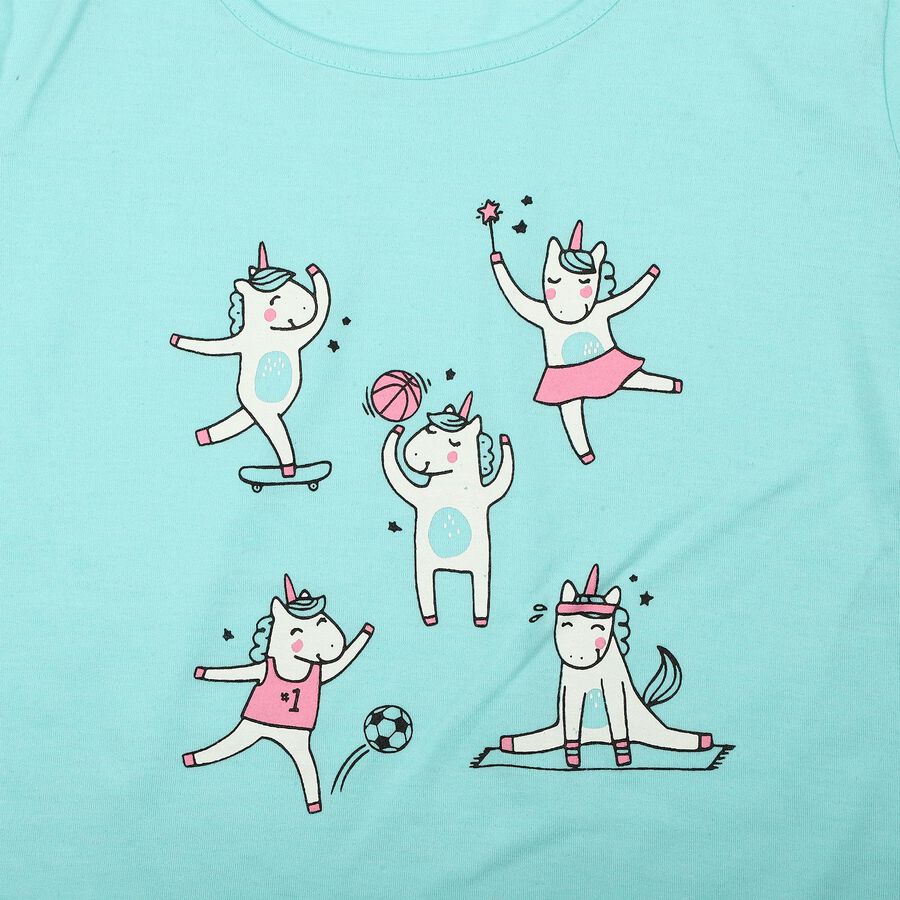Girls' Aqua Cotton Blend Round Neck Regular T-Shirt, Aqua, large