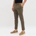Men's Muted Olive Green Slim Fit Cross Pocket Casual Trousers, ओलिव, small image number null