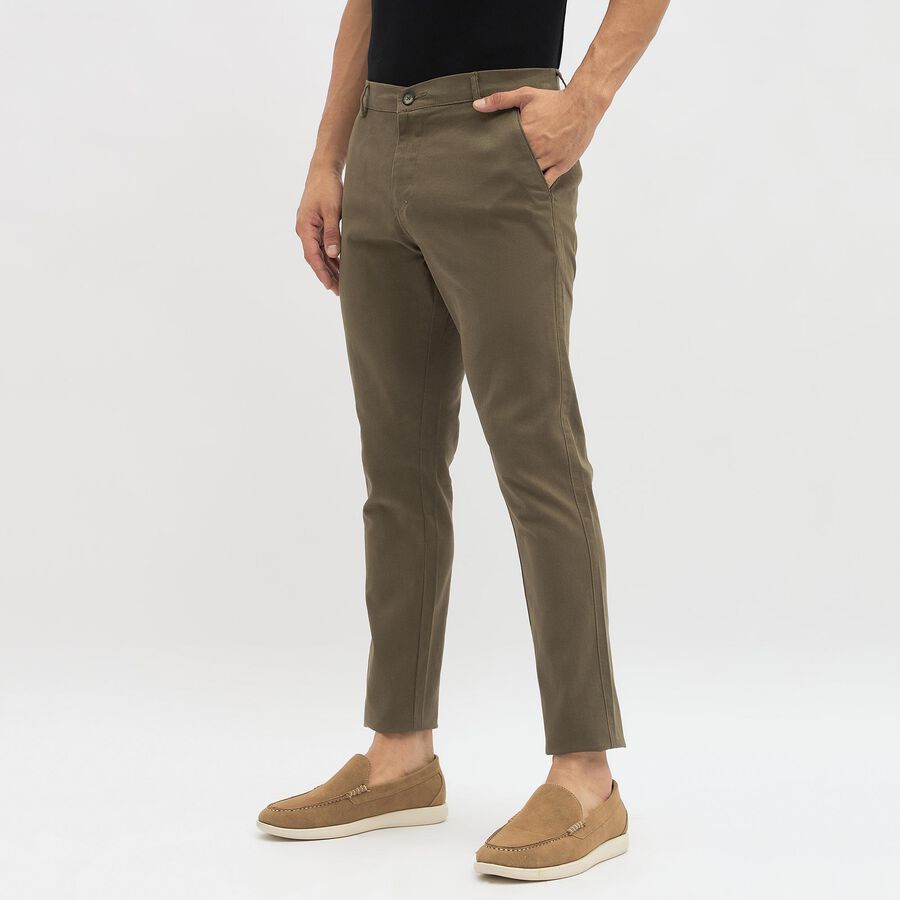 Men's Muted Olive Green Slim Fit Cross Pocket Casual Trousers, ओलिव, large image number null