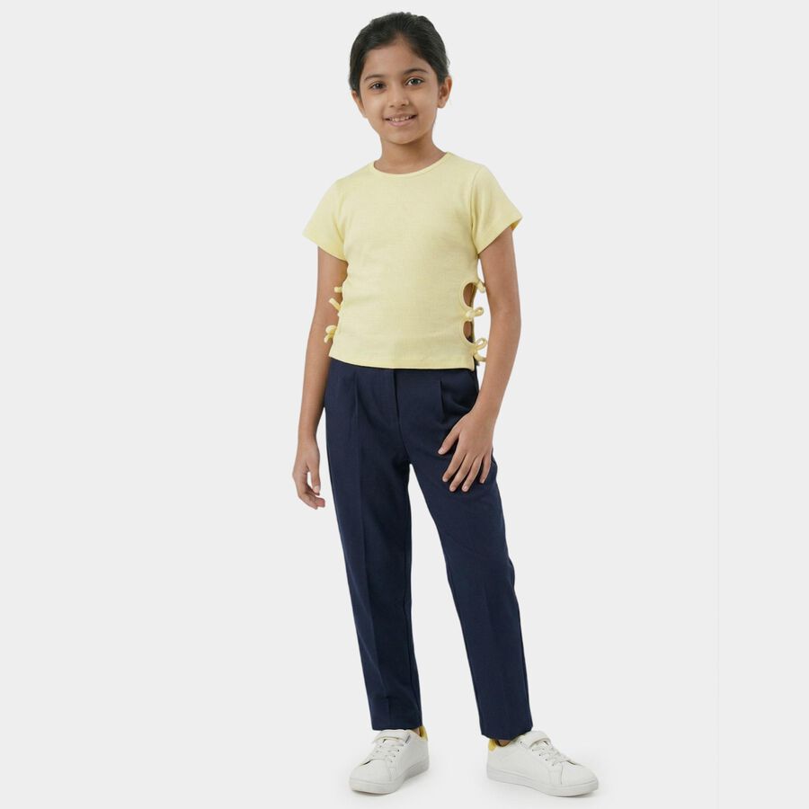 Girls Yellow Cotton Casual T-Shirt, पीला, large