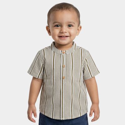 Infants Dark Grey Cotton Half Sleeve Classic Casual Shirt