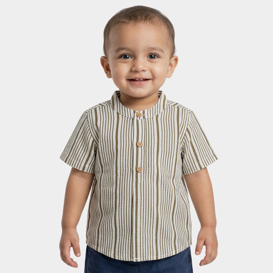 Infants Dark Grey Cotton Half Sleeve Classic Casual Shirt, Dark Grey, large
