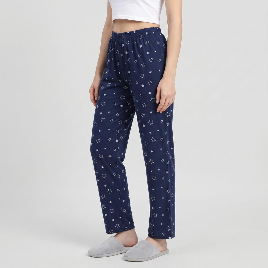 Women's Navy Blue Straight Fit Star Pyjama, नेवी ब्लू, large