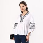 Women's Snow White Embroidered V Neck Bohemian Shirt, White, small
