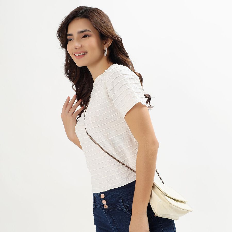 Ladies' Snow White Round Neck Casual Crop Top, सफ़ेद, large