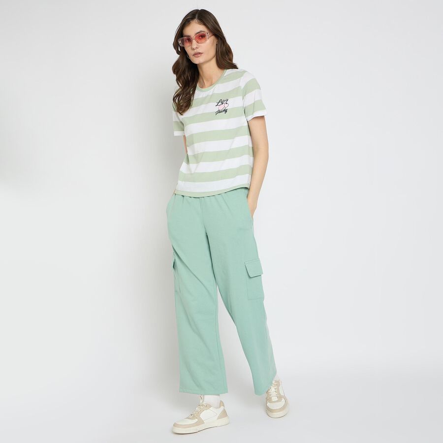Ladies'  Stripes Round Neck T-Shirt, Light Green, large image number null