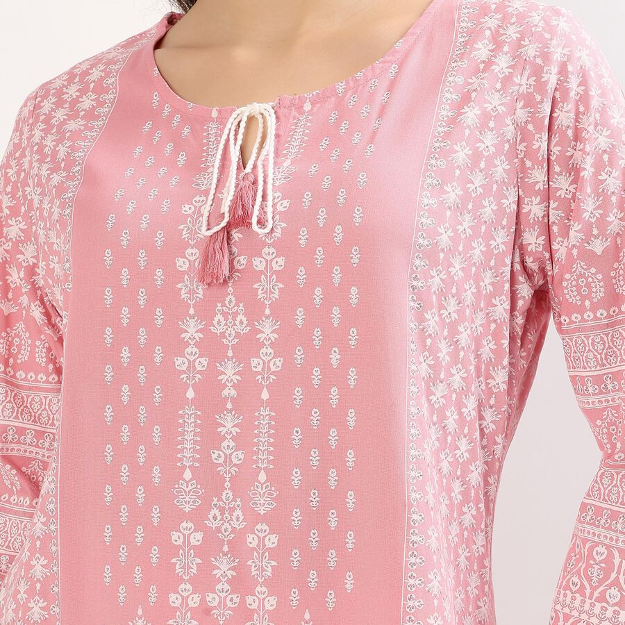 Women's Soft Pink Round Neck Floral Printed Kurta, गुलाबी, large