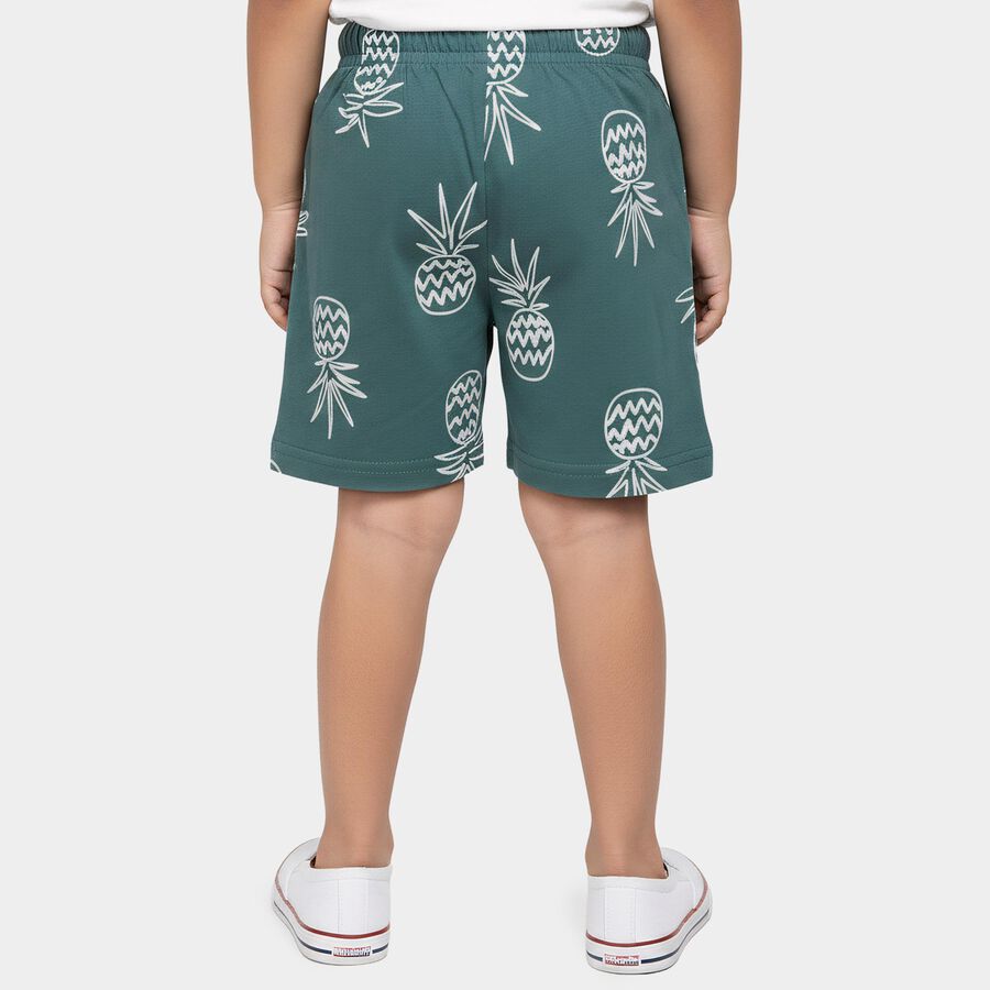 Boys Olive Green Regular Fit Printed Elastic Waist Bermuda Shorts, ओलिव, large