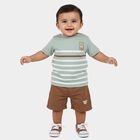 Infants' Light Green Cotton Round Neck Striped Baba Suit, Light Green, small