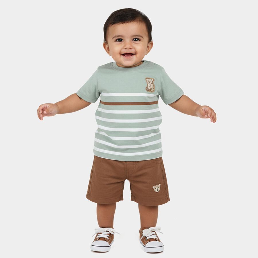 Infants' Light Green Cotton Round Neck Striped Baba Suit, Light Green, large