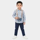 Boys Blue 100% Cotton Long Sleeve Collar Regular Fit Shirt, मध्यम नीला, small