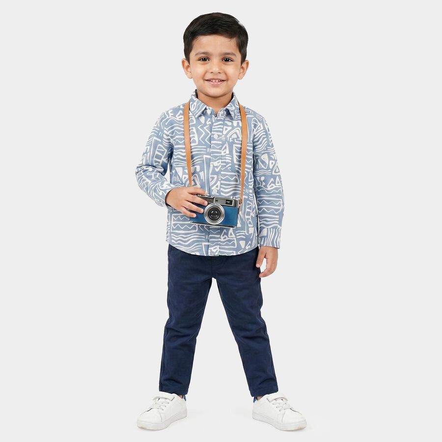 Boys Blue 100% Cotton Long Sleeve Collar Regular Fit Shirt, मध्यम नीला, large