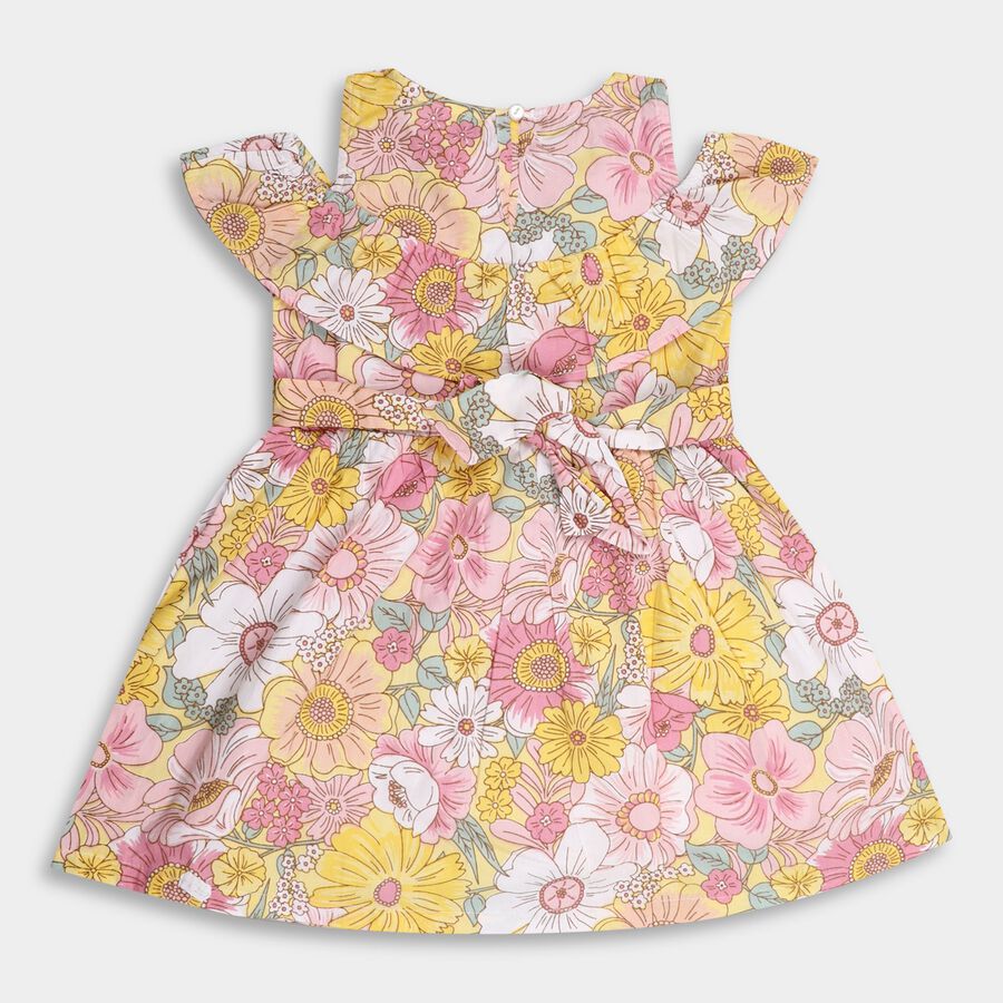 Girls' 100% Cotton Frock, Yellow, large image number null