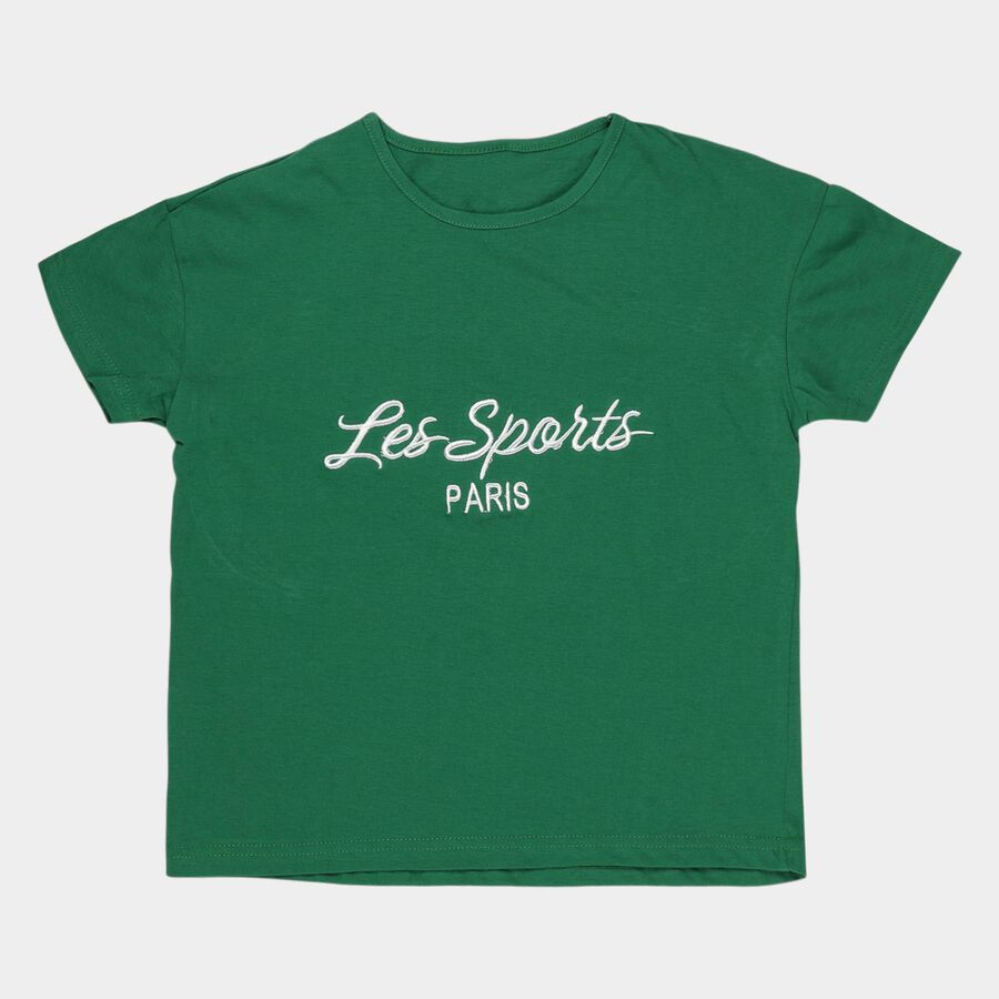 Girls' T-Shirt, गहरा हरा, large