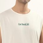 Men's Off-White Crew Neck Casual Sleeveless T-Shirt, Off White, small