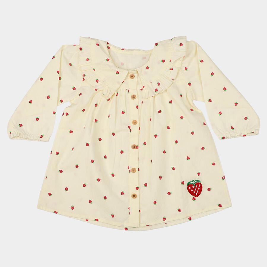 Infants Off White Cotton Round Neck Shirt, Off White, large