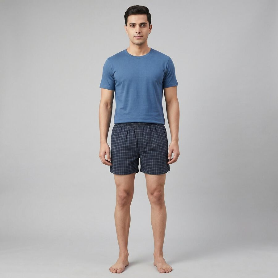 Men's Navy Blue Regular Fit Solid Boxers, Navy Blue, large