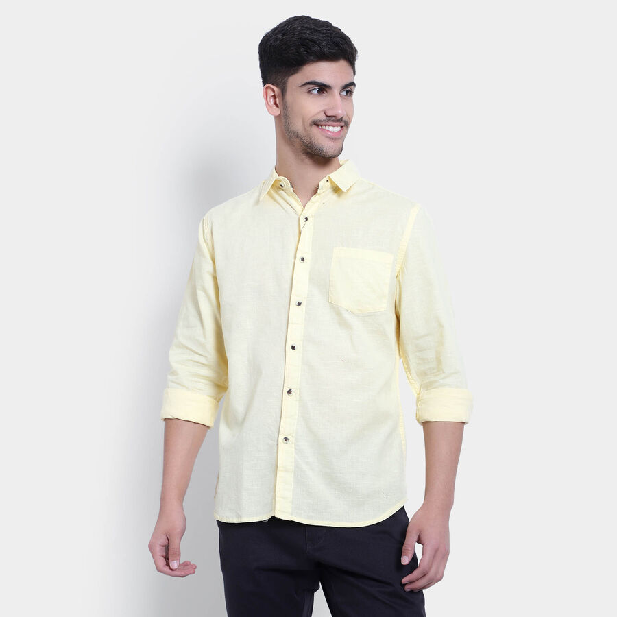 Cotton Solid Casual Shirt, Yellow, large image number null