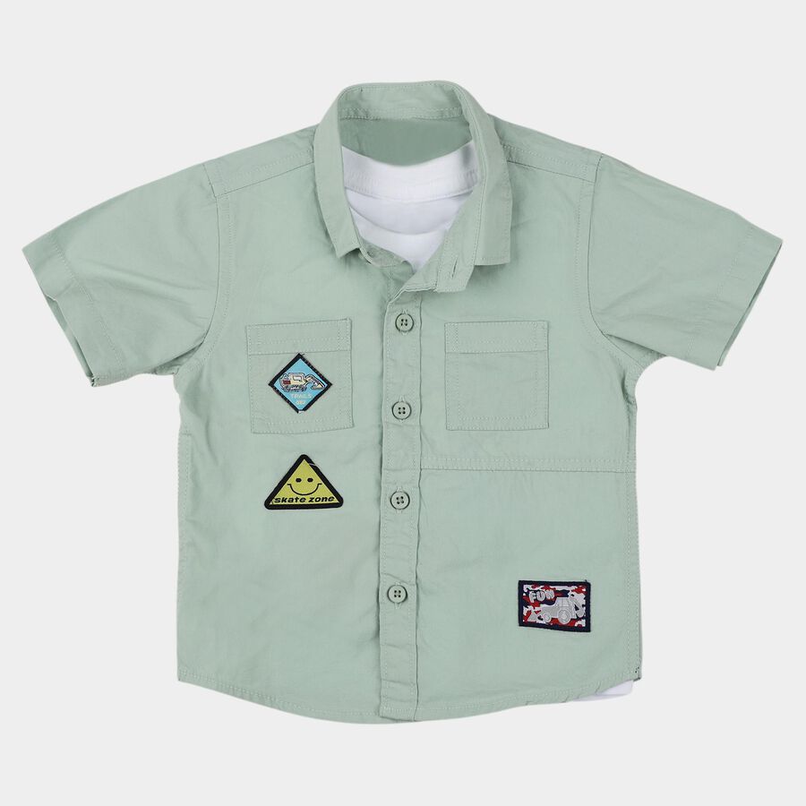 Infants Light Green Cotton Half Sleeve Classic Casual Shirt, Light Green, large