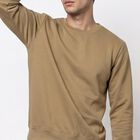 Men Beige Crew Neck Pullover Sweatshirt, Beige, small