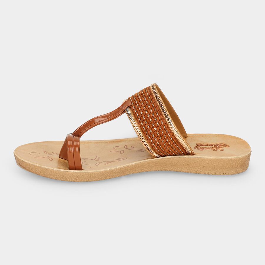 Women's Tan Thong Slip-On Flat Sandals, टैन, large