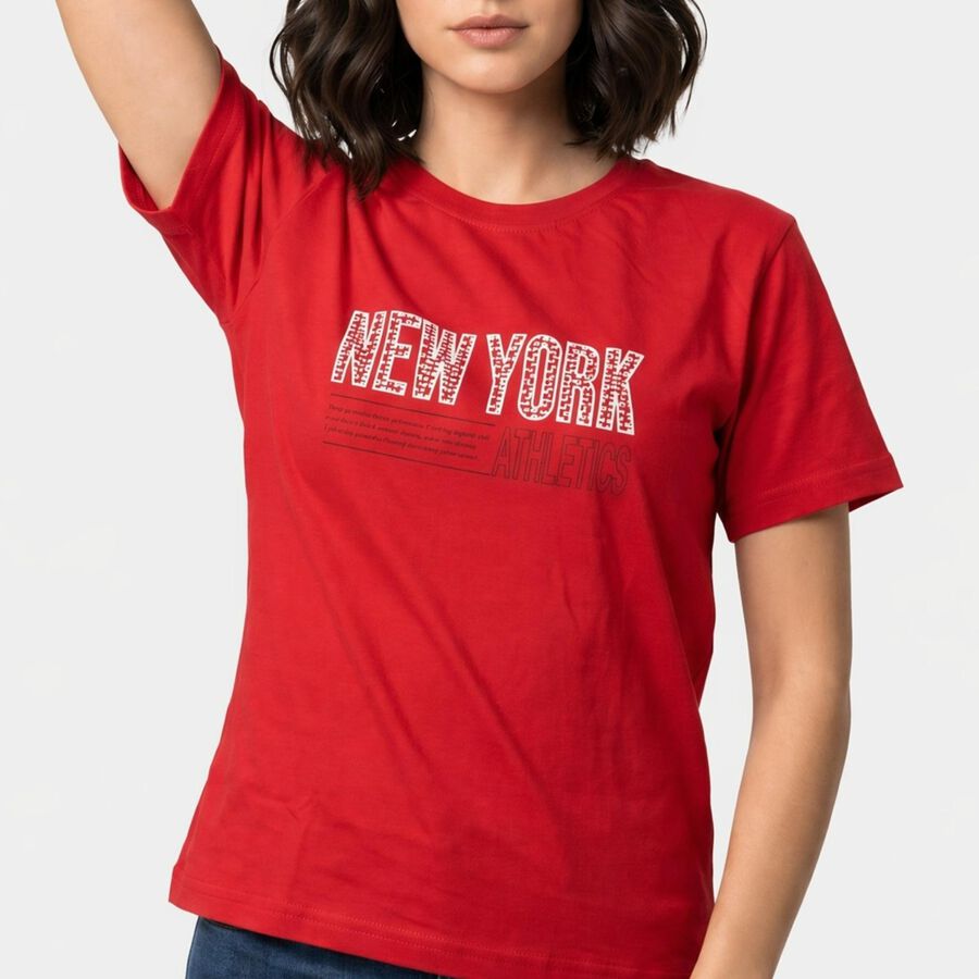 Women's Fuchsia Round Neck Regular T-Shirt, Fuchsia, large