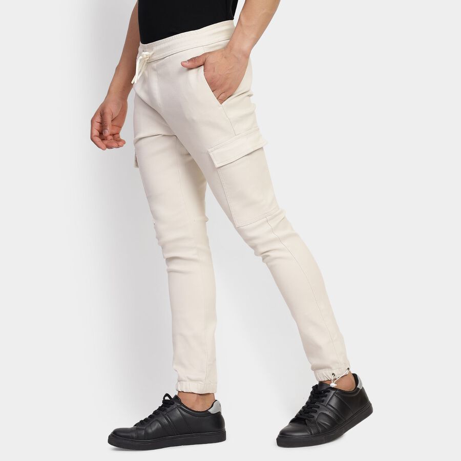 Men's Slim Fit Casual Trousers, Ecru Melange, large image number null