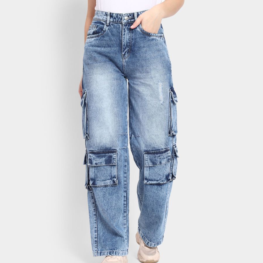 Ladies' 100% Cotton Jeans, Mid Blue, large image number null