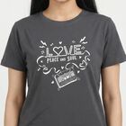 Women's Grey Round Neck Casual T-Shirt, Dark Grey, small