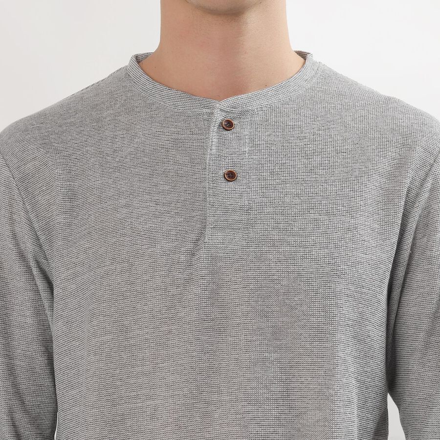 Men's Dark Grey Henley Neck Casual T-Shirt , Dark Grey, large image number null