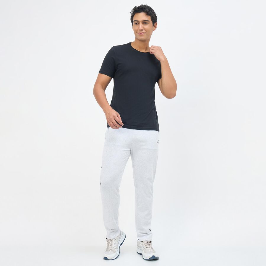 Men's Ash Grey Regular Fit Side-Striped Track Pants, एक्रू मिश्रित, large