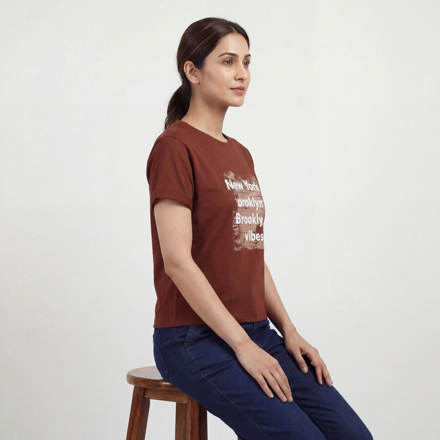 Women's Rust Round Neck Casual T-Shirt, रस्ट, large
