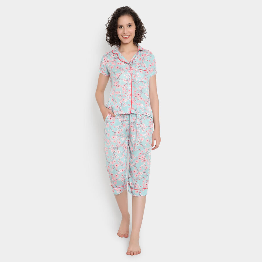 Printed Night Suit, Light Blue, large image number null