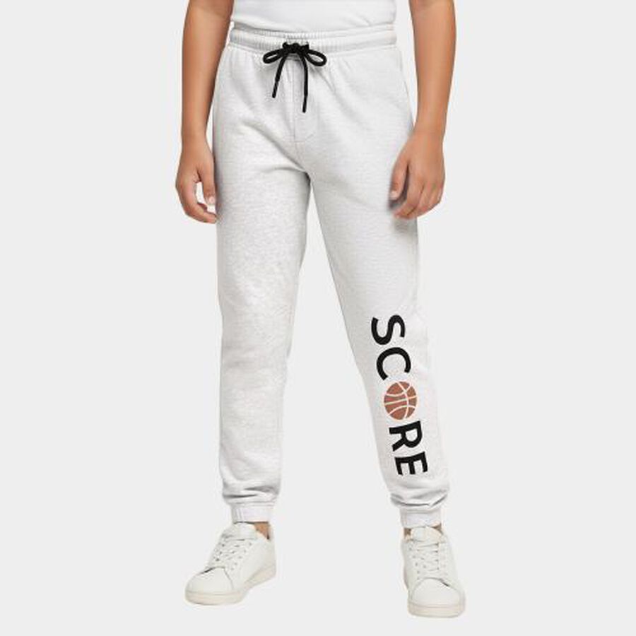 Boys' Light Grey Printed Elastic Waist Winter Pyjama, एक्रू मिश्रित, large image number null