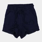 Girls' Navy Blue Scalloped Hem Cotton Blend Shorts, Navy Blue, small