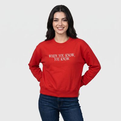 Women Red Crew Neck Graphic Print Sweatshirt