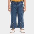 Girls Blue Straight Fit Embroidered Jeans, मध्यम नीला, small