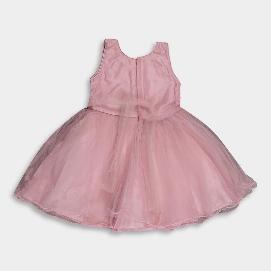 Girls' Pink Round Neck Romantic Frock, Pink, large image number null