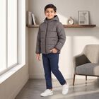 Boys Grey Hooded Puffer Jacket, Charcoal, small