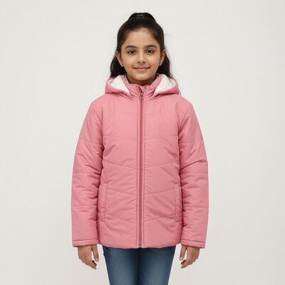 Girls' Soft Pink Hooded Casual Jacket